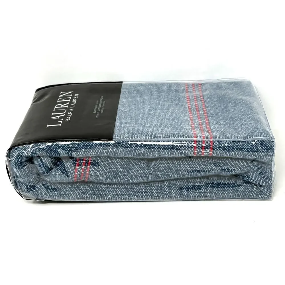 Ralph Lauren Maggie Texture Indigo Blue Euro Sham Red Coral Trim European Denim